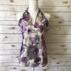 Express purple floral halter cut top